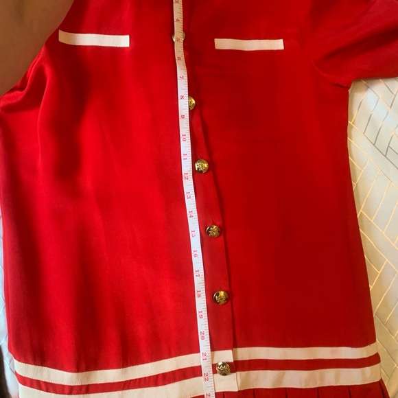 Neiman Marcus designer Adolfo New York vintage red pleated drop waist buttons - Picture 6 of 14